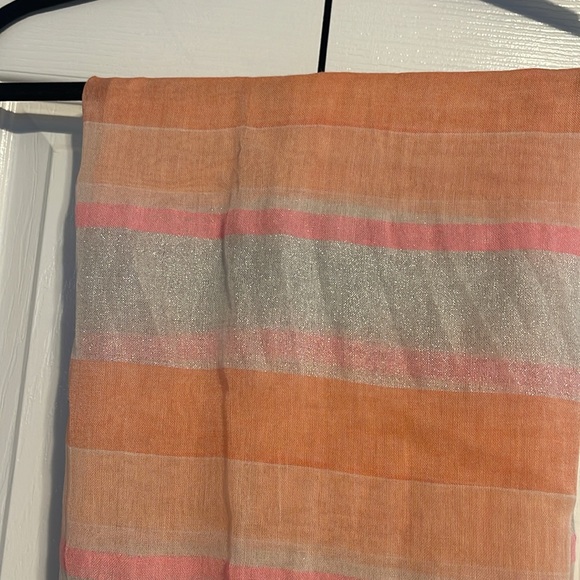 J Crew fringe scarf orange pink and white NWOT - Picture 2 of 6